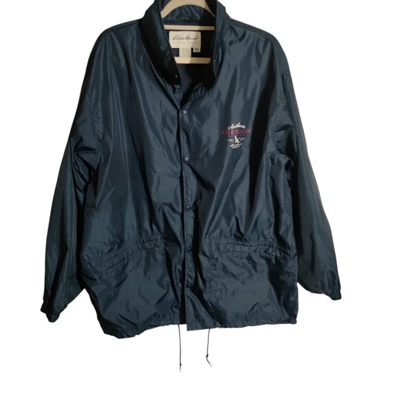 Vintage Eddie Bauer Men’s Windbreaker Jacket Hide Away Hood Navy Medium - Picture 1 of 6